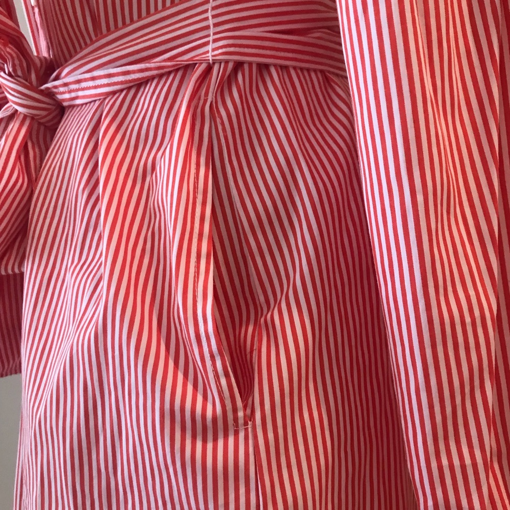 J. McLaughlin Millbury Cotton Red & White Stripe Tie Belt Midi Shirt Dress S NWT - Picture 12 of 16